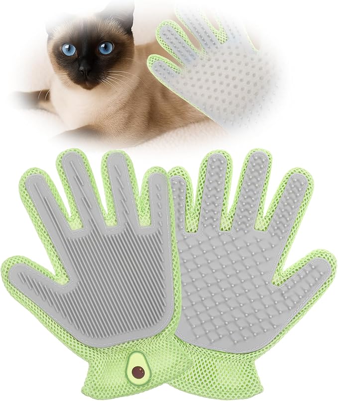 2 in 1 Pet Grooming Glove for Cats & Dogs, Efficient Deshedding Brush Pet Long Short Fur Removal Glove, Gentle Massaging Puppy Kitten Bathing Grooming Brush Tool, Easy Clean Floating Hair Mitt-PawvioPets