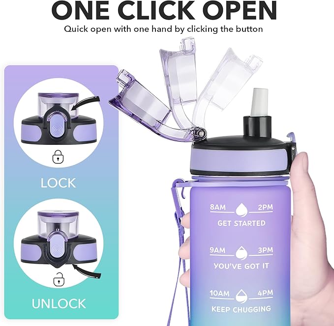 Enerbone Water Bottle, Leakproof BPA & Toxic Free, Motivational Water Bottle with Times to Drink and Straw, Fitness Sports Water Bottle with Strap for Office, Gym, Outdoor Sports-PawvioPets