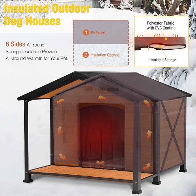 Aivituvin Large Dog House Outdoor Insulated Dog Kennel with Insulated Liner for Winter-PawvioPets