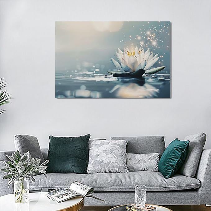 Bathroom Lotus Wall Art Floral Pictures Zen Meditation Wall Decor Yoga Spa Spiritual Canvas Print Painting Artwork for Bathroom Restroom Living Room Bedroom 16"x24"-PawvioPets