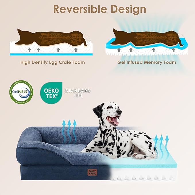 EHEYCIGA Memory Foam Dog Bed for Medium Size, Orthopedic Dog Sofa with Sides and Waterproof Liner, Washable Bolster Pet Couch with Removable Cover, 35x22x6.5 Inch, Navy-PawvioPets
