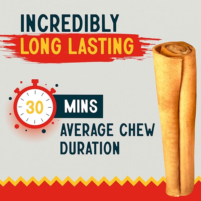Canine Chews 8-9" Chicken Basted Rawhide Retriever Rolls - Pack of 25 Chicken-Flavored Long-Lasting Dog Rawhide Chews - Protein-Dense Jumbo Rawhide Bones For Large Dogs - Treats for Aggressive Chewers-PawvioPets