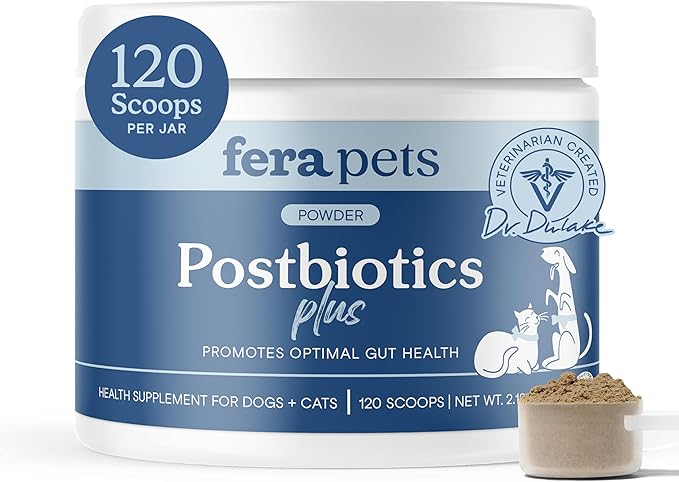 Fera Pets Postbiotics Plus Prebiotics for Dogs & Cats - with Slippery Elm - Promotes Optimal Digestive Health & Inflammatory Response - Enhances Immunity - 120 Scoops-PawvioPets