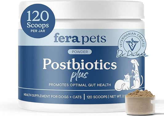 Fera Pets Postbiotics Plus Prebiotics for Dogs & Cats - with Slippery Elm - Promotes Optimal Digestive Health & Inflammatory Response - Enhances Immunity - 120 Scoops-PawvioPets