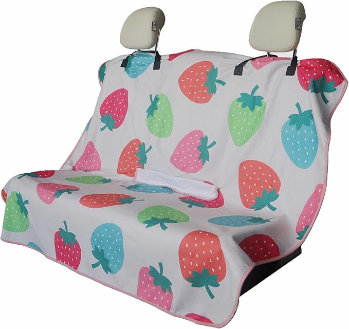 Back Seat Cover for Car Trucks Van SUV,Waterproof Rear Bench Towel Seat Covers for Dogs and Kids,Automotive Backseat Protector (Strawberry)-PawvioPets
