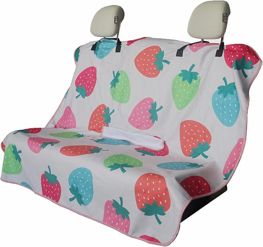 Back Seat Cover for Car Trucks Van SUV,Waterproof Rear Bench Towel Seat Covers for Dogs and Kids,Automotive Backseat Protector (Strawberry)-PawvioPets