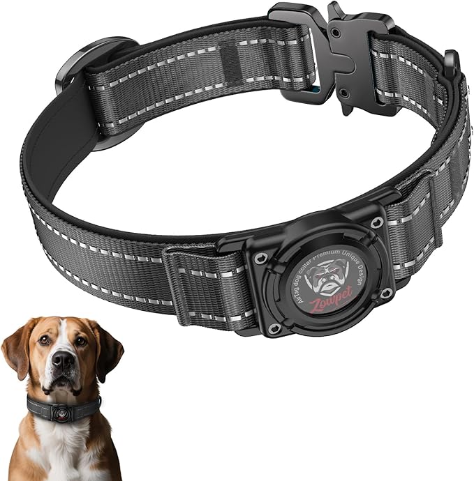 2025 Upgrade Airtag Dog Collar, Reflective Dog Collar with Airtag Holder, IP68 Waterproof| Metal Buckle| Ultra-Durable| Comfortable Padded, GPS Dog Collars for Medium Large Dogs (Black,XL)-PawvioPets