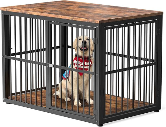 43'' Dog Crate Furniture with 3 Doors, XL Wooden Crate End Table Heavy Duty Indoor Puppy Cage for Medium to Large Dogs, Multiple Units Can be Combined-PawvioPets
