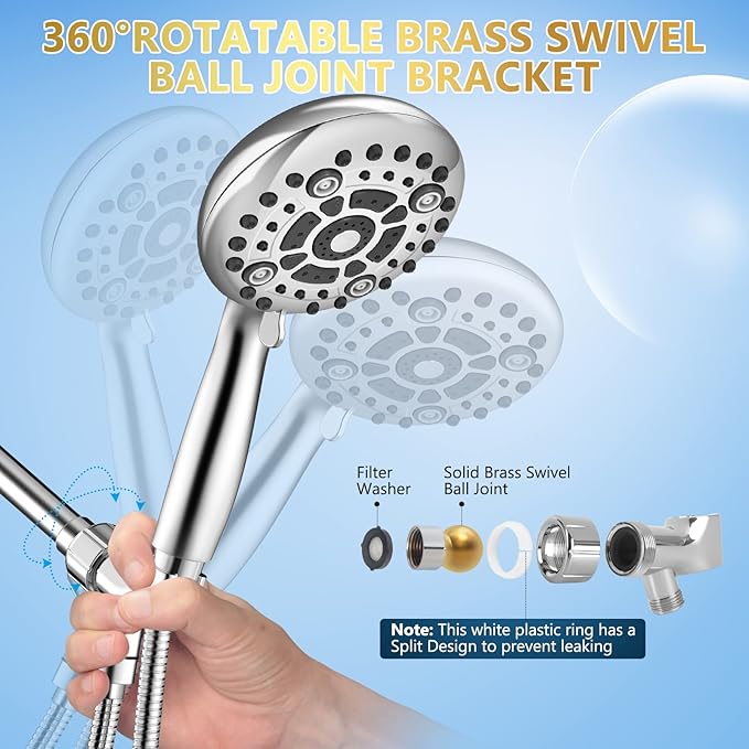 6 Spray Modes High Pressure Handheld Showerhead Set Upgraded 5 Inches Shower Head with Handheld Spray Premium Chrome Handheld Shower Head 60 Inches Stainless Steel Hose-1-Min Install-PawvioPets