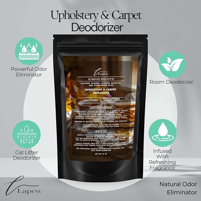 Almond Biscotti Carpet Freshener Powder: Powerful Odor Eliminator for Home, Upholstery Deodorizer, Carpet Deodorizer, Pet Urine, Cat Litter Box - Nutmeg & Spice Fragrance-PawvioPets