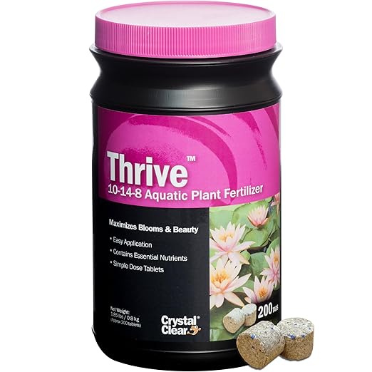 CrystalClear Thrive Aquatic Pond Plant Food, Fish Safe Water Garden Fertilizer, Nutrients Boost Lily & Lotus Flower Bloom & Root Growth, 200 Tablets-PawvioPets