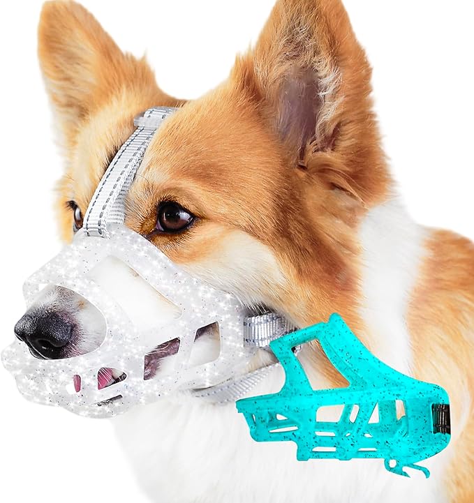 Glow-in-The-Dark Dog Muzzle, Basket Muzzle for Small Medium Large Dogs,Anti-Biting Chewing, Lightweight Cage Design,Allows Drinking & Panting,for Grooming & Training Size S-PawvioPets
