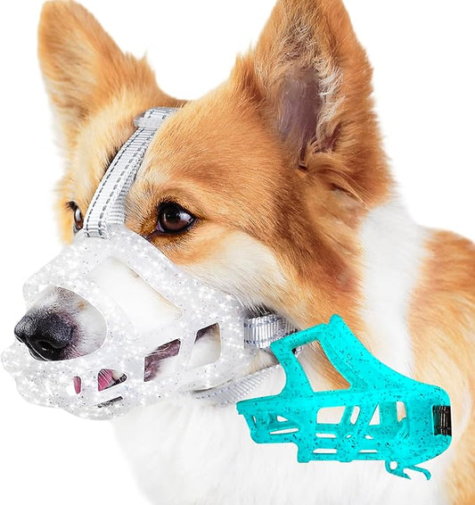 Glow-in-The-Dark Dog Muzzle, Basket Muzzle for Small Medium Large Dogs,Anti-Biting Chewing, Lightweight Cage Design,Allows Drinking & Panting,for Grooming & Training Size S-PawvioPets