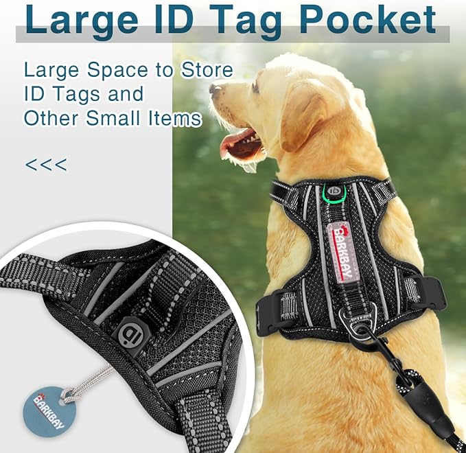 BARKBAY Dog Harness No Pull with ID Tag Pocket - Heavy Duty, Reflective, Easy Control for Large Dogs(Black,XL)-PawvioPets
