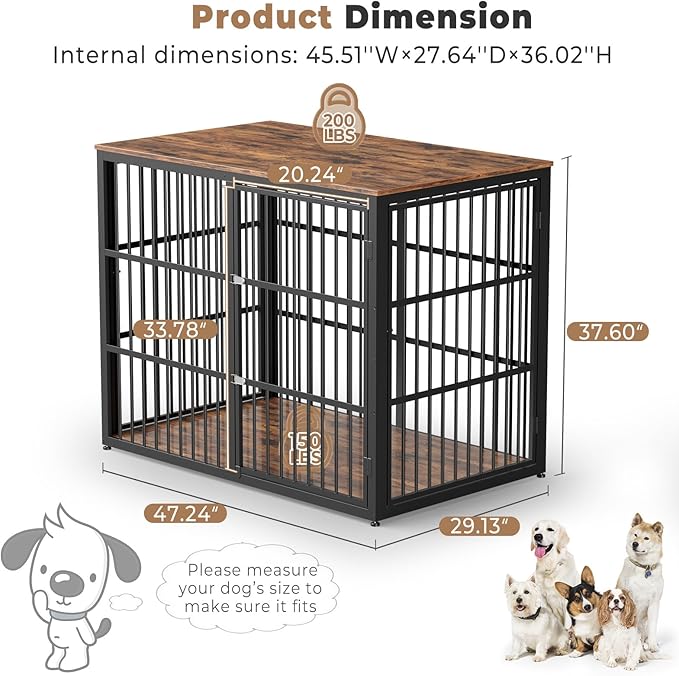 48'' XXL Dog Crate Furniture with 3 Doors,Wooden Crate End Table Heavy Duty Indoor Combination Cage for Medium to Large Dogs, Multiple Units Can be Combined-PawvioPets