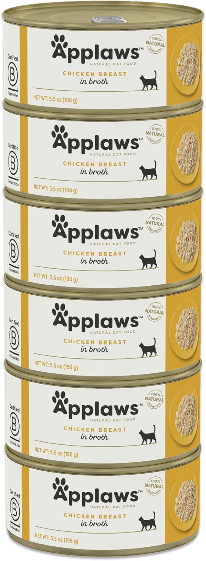 Applaws Natural Wet Cat Food in Broth, Limited Ingredient Canned Wet Cat Food, No Additives, Made with Natural Ingredients, Chicken Breast in Broth (6 x 5.5oz Cans)-PawvioPets