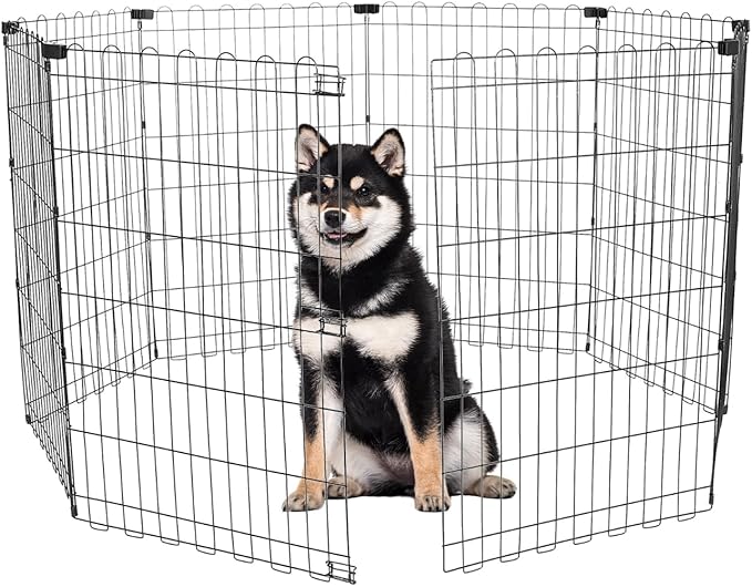 Foldable Dog Playpen 36" Height 8 Panels Metal Exercise Pen No Door - Indoor/Outdoor Dog Play Pen for Small-Medium Dogs, Portable Pet Fence for Yard Garden Camping, Black-PawvioPets