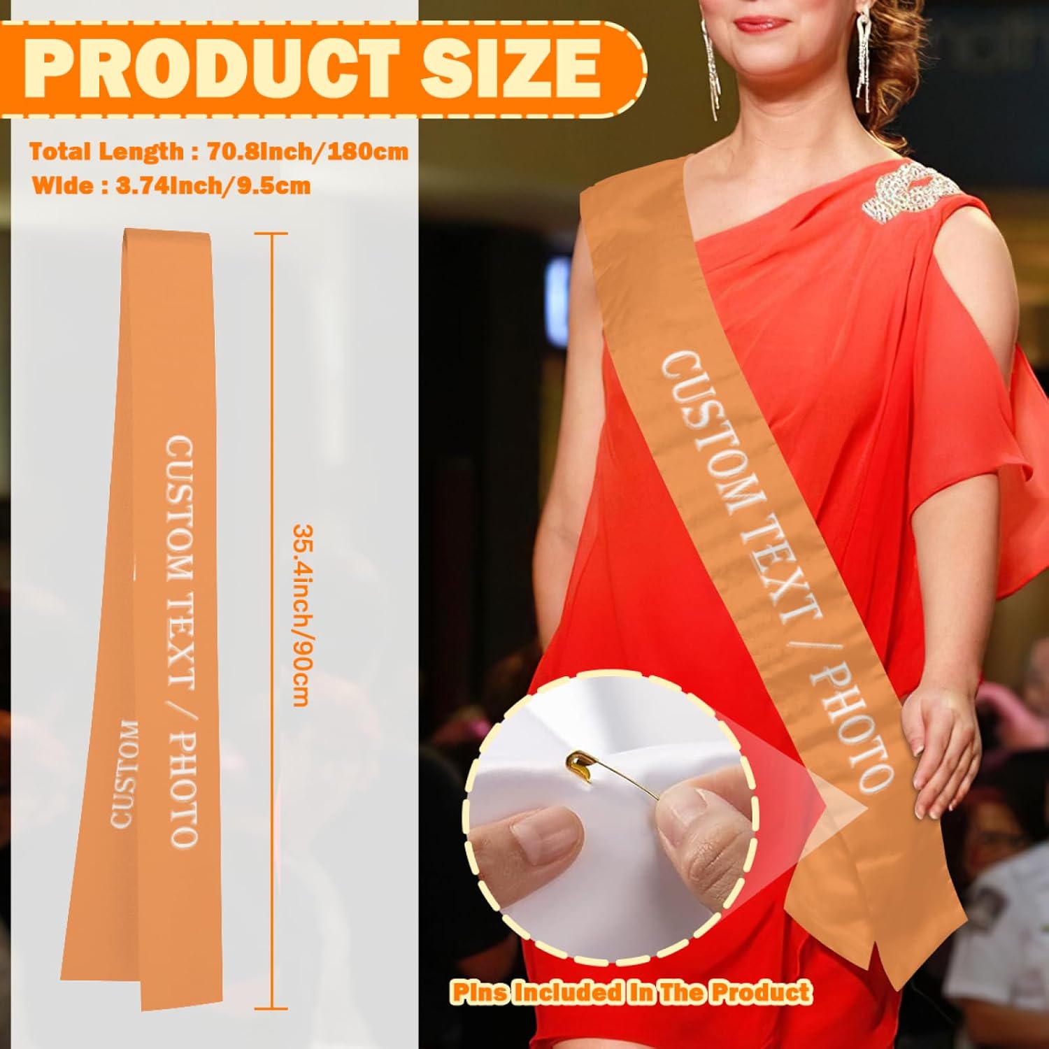 Custom Sash,Personalized Birthday Sash with Text Photo,Customized Bachelorette Sash Quote Sash Bride to Be Sash Color Optional (No decorative edge, Orange)