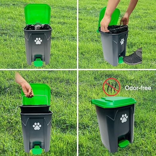 20L/5Gallon Dog Poop Trash Can Outside with Pooper Scooper & 50 Waste Bags- Outdoor Dog Poop Trash Can with Lid, Foot Pedal and Removable Inner Bin Waterproof and Odor Control-PawvioPets