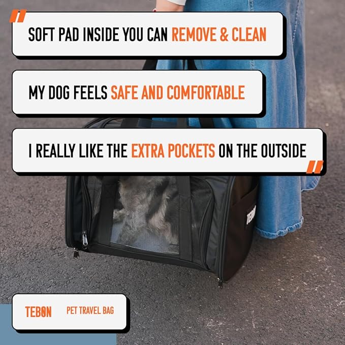17.5" Pet Travel Carrier Bag - Collapsible Cat & Dog Carrier - Breathable, Durable & Spacious - Fits Small and Medium Pets up to 15lbs - Pet Travel Bag by Tebon-PawvioPets