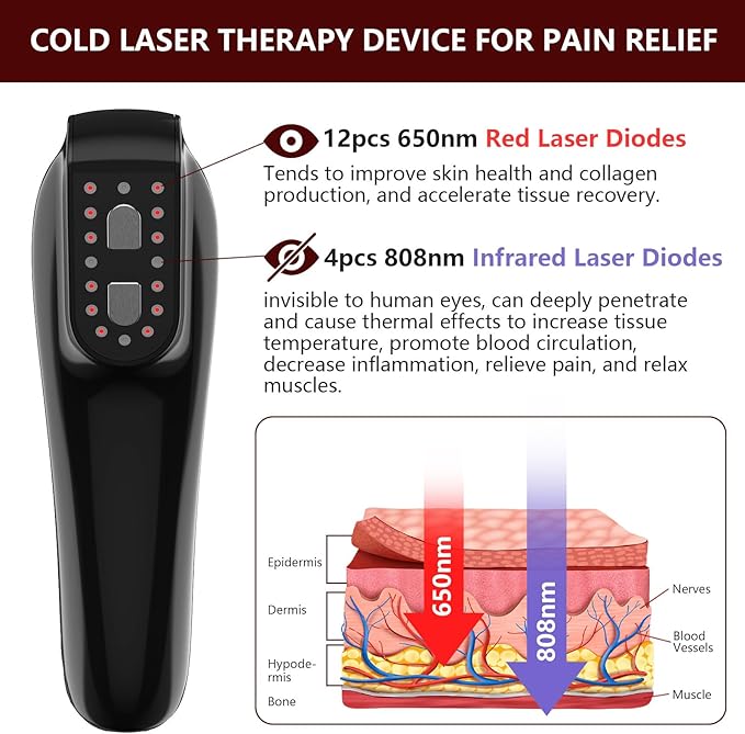Cold Laser Therapy Device for Horse, Portable Red Light Therapy with 4pcs 808nm and 12pcs 650nm, Near Infrared Laser for Arthritis Pain Relief- Electrical Stimulation for Tendon, and Ligament Recover-PawvioPets