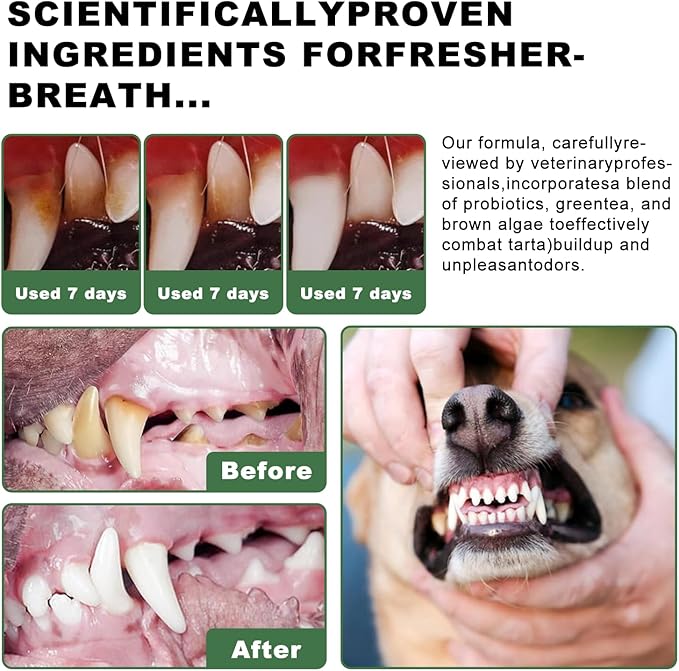 Dog Dental Powder, 6 oz, Dog Teeth Cleaning Powder & Cat Breath Freshener, Plaque Off Pet Tooth Cleaning - Combating Dental Plaque, Tartar Cleaning and Removal, Fighting Bad Breath, Oral Care-PawvioPets