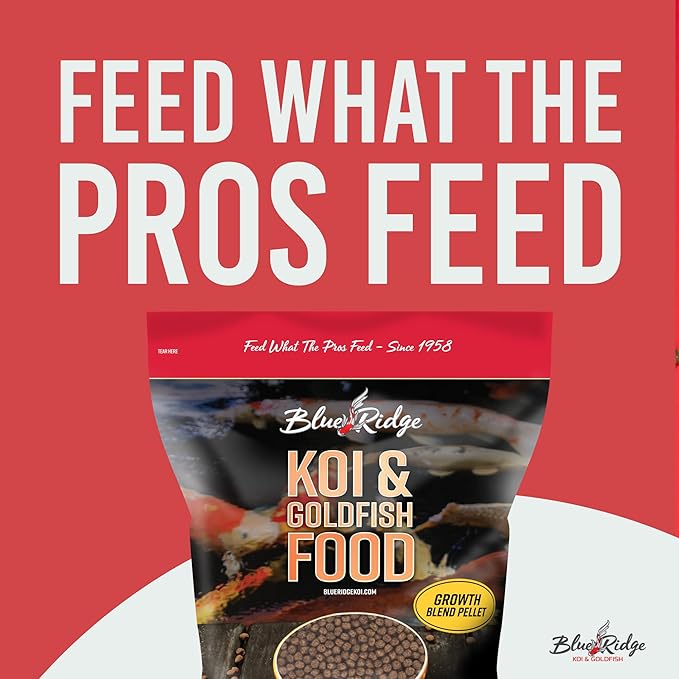 Blue Ridge Koi Fish Food 5lb - Koi Food 3/16” Large and Mini Blend Growth Formula, Goldfish Food, Premium Fish Food for Ponds, Ponds Fish Food, Floating Pond Pellets-PawvioPets