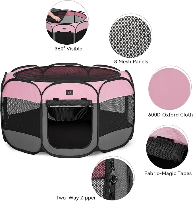 A4Pet Puppy Playpen Indoor, 39.5” Portable Pet Playpen with Bowl, Suitable for Puppies, Kittens, and Small Animals, Removable Zipper & Mesh Panel(16”W × 10”H)-PawvioPets