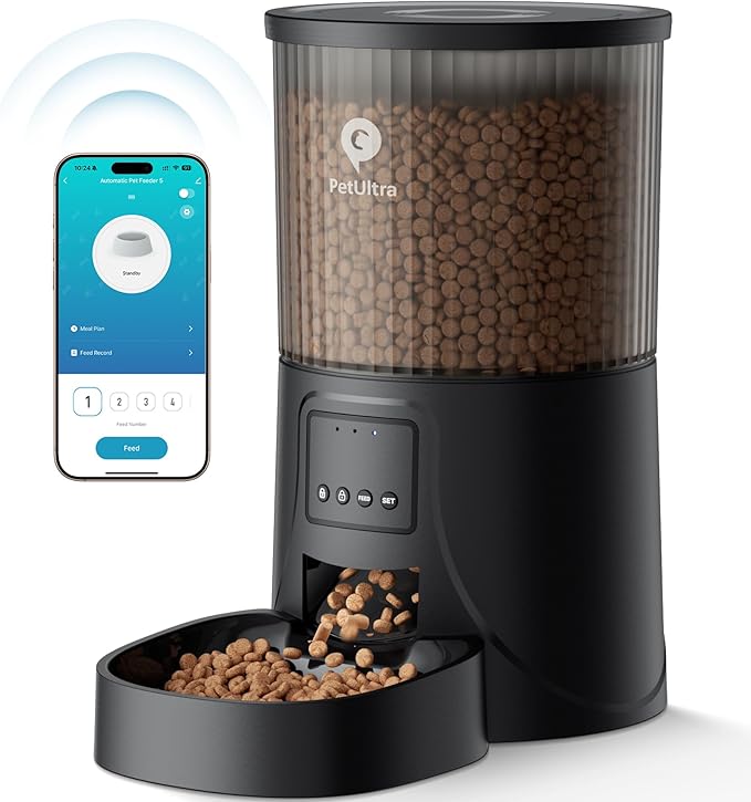 Automatic Cat Feeder WiFi- 5Ghz Cat Food Dispenser with APP Remote Control- Auto Pet Feeder for Small Dog Indoor- Easy to Set Up and Clean- Dual Power with Desiccant Bag Keep Fresh-PawvioPets