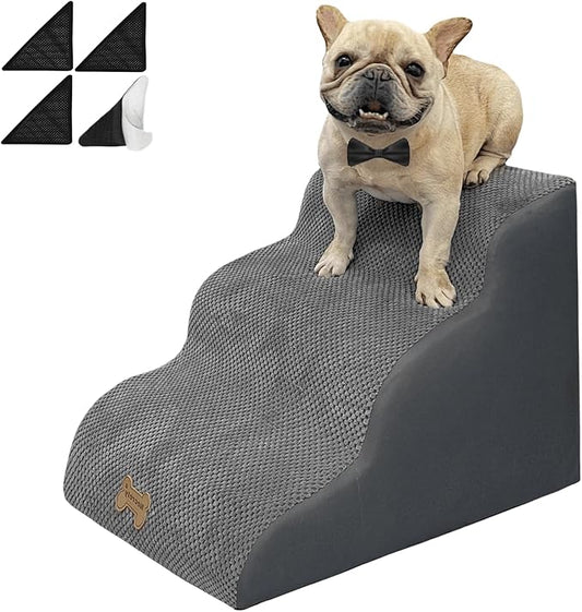 3-Step Dog Stairs for High Beds & Couches Multi-Step Non-Slip Pet Steps with Balanced Ramp Indoor 2 3 4 5 Step Stairs for Small to Large Dogs and Cats Non-Slip Stickers 30D Grey-PawvioPets