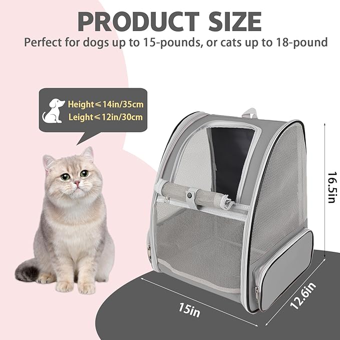 Cat Backpack Carrier,Pet Carrier Airline Approved for Small Dog Cat Puppy Kitten Bunny,Ventilated Mesh Design Animal Backpack for Hiking Camping Travel Bag (Light Grey)-PawvioPets