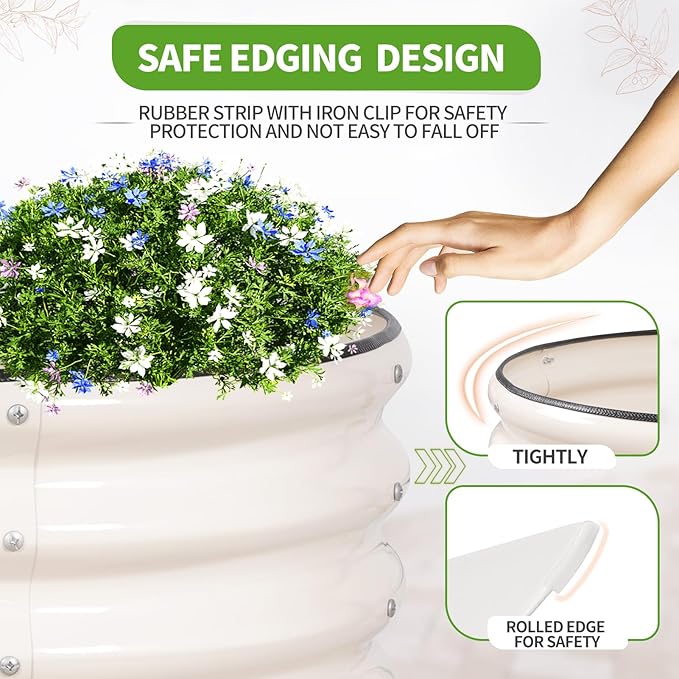 Galvanized Raised Garden Bed - 8x2x1FT Metal Planter Boxes Outdoor | Oval Steel Raised Bed Kit for Gardening with Protective Tape, Bracing Rods, Gloves for Vegetables, Flower, Herb (White)-PawvioPets