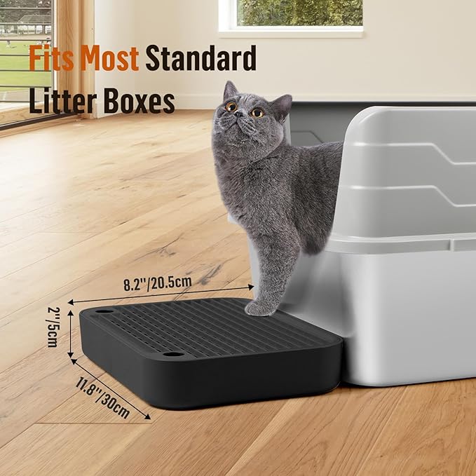 Cat Litter Box Ramp Mat with Filter Function, Cat Step Pedal Stool for Self-Cleaning Litter Box, Easy to Clean, Ideal for Kitten & Elderly Cats (Black)-PawvioPets