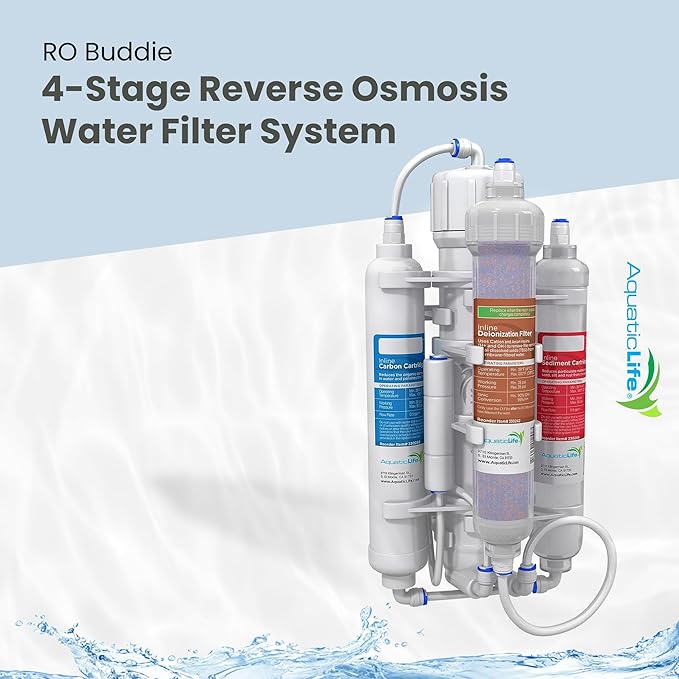Aquatic Life RO Buddie 4-Stage Reverse Osmosis Deionization Water Filter System RO/DI Filtration Units for Aquarium, 50 GPD-PawvioPets