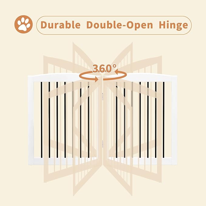 Freestanding Pet Gate for Dogs, Foldable Wooden Dog Gate for House, Indoor Pet Barrier for Stairs, Doorways, Support Feet Included, 24" Height 2 Panels, White-PawvioPets