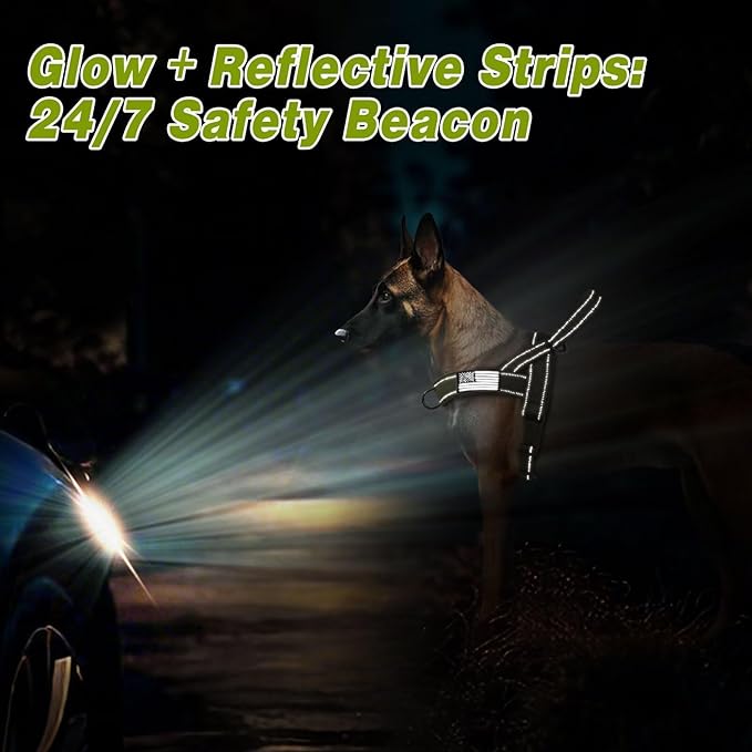 Forestpaw No Pull Dog Harness - Soft Flannel Padded Tactical Dog Vest Harness with Quick Release Buckle, Adjustable Reflective Pet Harness for Medium Dogs Walking Training,Green M-PawvioPets