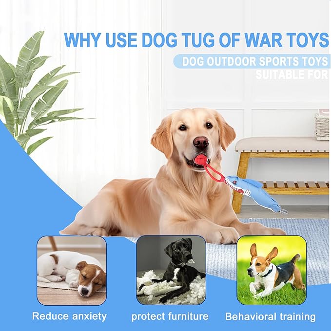 Dog Tree Tug of War Toy with Handles,Tethered Tug of War Outdoor Toy with Squeaky Self Play for Aggressive Chewers, Durable Bungee Cord with Chew Ball-PawvioPets