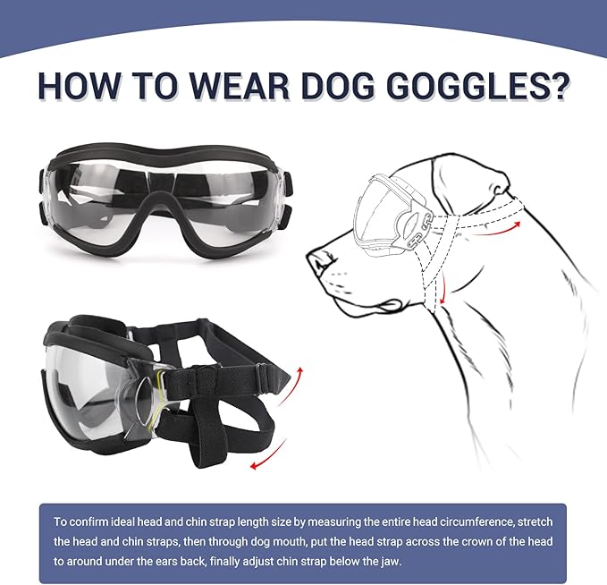 Dog Goggles Anti-UV Windproof Dog Sunglasses Eye Protection for Medium Large Dogs with Adjustable Straps/Clear Lense-PawvioPets