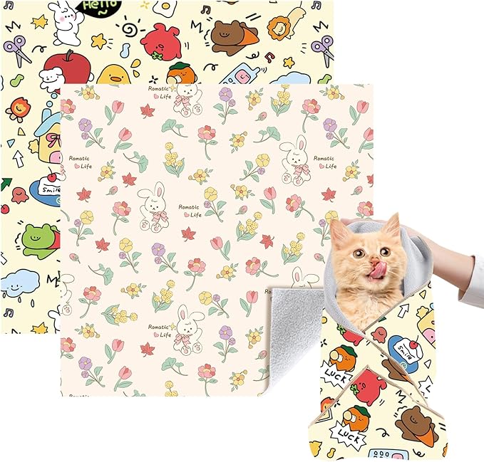 Cat Grooming Wrap, 2pcs [XL+XXL] Cat Restraint Wrap for Nail Clipping, Ear Cleaning, and Teeth Brushing, Self-Adherent, Anti-Bite, Anti-Scratch, Anti Scratch, Pink+Yellow-PawvioPets