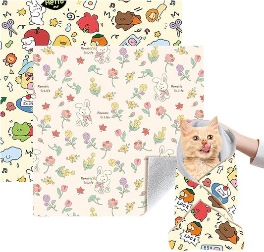 Cat Grooming Wrap, 2pcs [XL+XXL] Cat Restraint Wrap for Nail Clipping, Ear Cleaning, and Teeth Brushing, Self-Adherent, Anti-Bite, Anti-Scratch, Anti Scratch, Pink+Yellow-PawvioPets