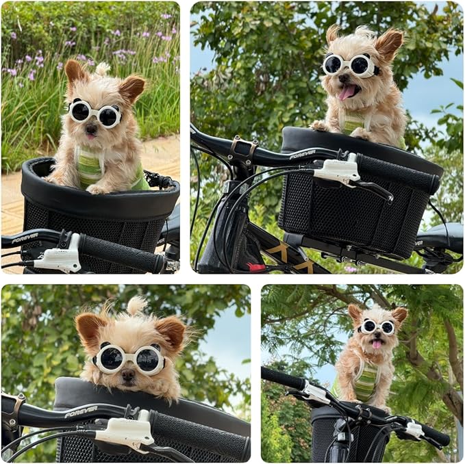 Dog Goggles for Small Breed UV/Wind/Dust Protection Puppy Sunglasses with Adjustable Strap - White-PawvioPets