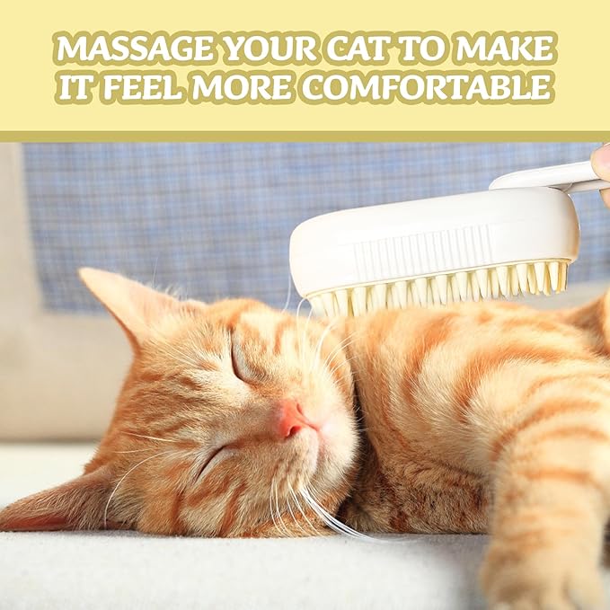 3-in-1 Rechargeable Steam Brush for Cats & Dogs - Anti-Static Spray Pet Grooming Brush with Warm Mist Massage, Hair Shedding Control, Detangling Comb & Cleaning Tool for Effective Deshedding-PawvioPets