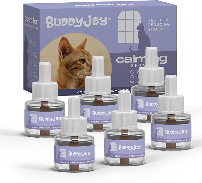 Cat Calming Diffuser Refills – Long-Lasting 30-Day Formula with Pheromones for Stress Relief, Relaxation, and Anxiety Reduction in Cats Easy to Use – (6 Refills)-PawvioPets