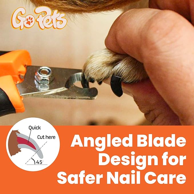 GoPets Nail Clipper for Small to Medium Pets, Quick Sensor Safety Guard, Heavy Duty Trimmer for Thick Nails, Stainless Steel Blades, Grooming Tool for Dogs & Cats, Non-Slip Handle, Built-in Nail File-PawvioPets
