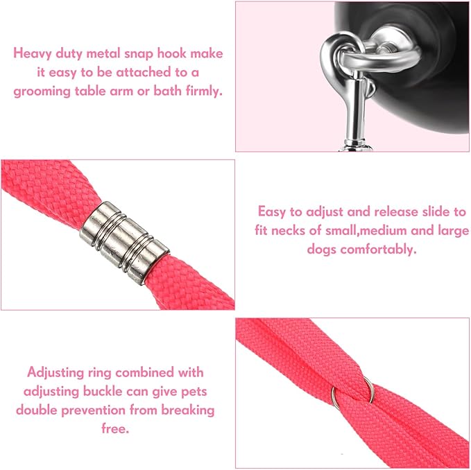 Frienda 4 Pieces Dog Bathing Tether with Suction Cup Pet Dog Grooming Tub Restraint Loops and Adjustable Cat Fixed Safety Rope for Pet Shower Bathing Grooming(Blue Black Pink)-PawvioPets