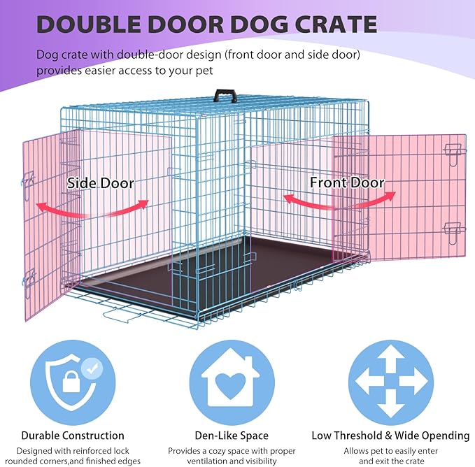 BestPet | Dog Crate | 30" | Blue | Foldable Metal Kennel with Double Doors, Secure Slide-Bolt Latches, Leakproof Tray | Portable Dog Cage for Small Breeds | for Travel, Indoor & Outdoor Use-PawvioPets