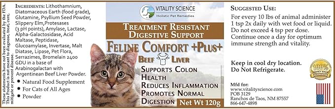 Feline Comfort Plus, Extra Drying Digestive Aid, GI Support Helps with Vomiting and Diarrhea, 100% Additive Free (Liver, Small)-PawvioPets