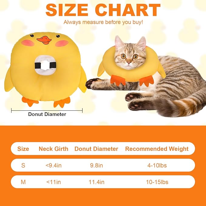 BINGPET Cat Cone Collar Soft,Waterproof Cat Recovery Collar to Stop Licking,Cute Donut Elizabethan e Collar for Cats Kittens Puppies Wound Healing After Surgery(Duck,Small)-PawvioPets