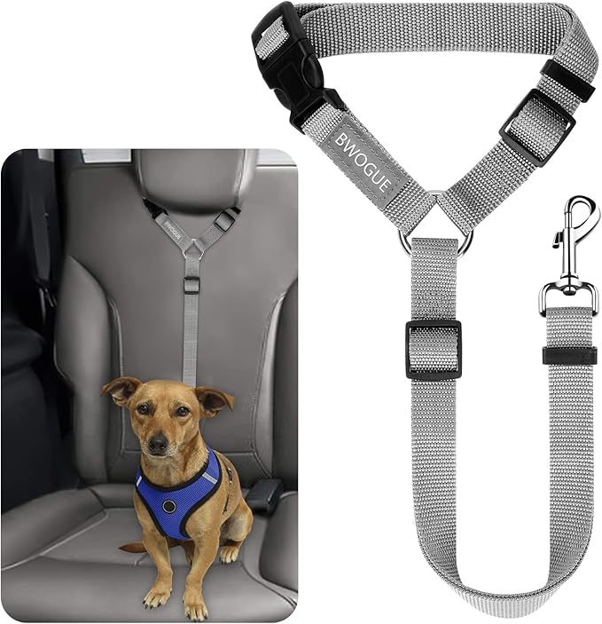 BWOGUE Pet Dog Cat Seat Belts, Car Headrest Restraint Adjustable Safety Leads Vehicle Seatbelt Harness (1 Pack)-PawvioPets
