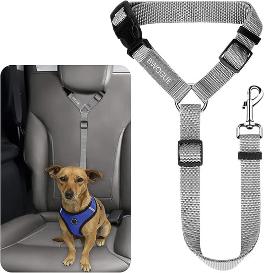BWOGUE Pet Dog Cat Seat Belts, Car Headrest Restraint Adjustable Safety Leads Vehicle Seatbelt Harness (1 Pack)-PawvioPets